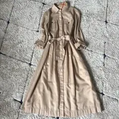 【訳あり】バーバリーロンドン　シャツワンピース　リボン　襟裏チェック　ベージュ
