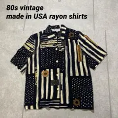 ユニセックス　80s USA製 総柄レーヨン メンズM レディースXL