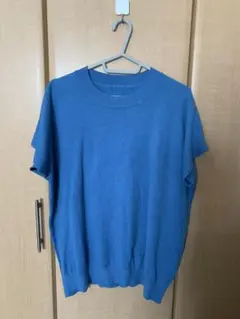 ブルー 半袖ニットシャツ