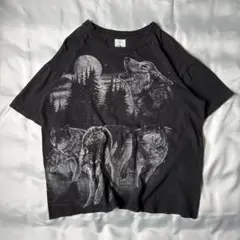 90s エクアドル製 シングル ブラック アニマル Tシャツ 短丈 フルプリント