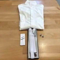 ホワイト サスペンダー カフスボタンセット