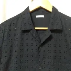 GU メンズ 半袖 開襟シャツ ブラック