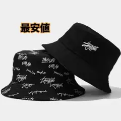 新品 バケットハット リバーシブル 帽子 つば広 黒 シンプル バケハ