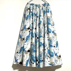 クラシカル個性的レトロプリントのひらひらロングフレアスカート