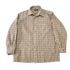 hillhouse　ウォッシャブルウール長袖チェックシャツ　ベージュ系（L）
