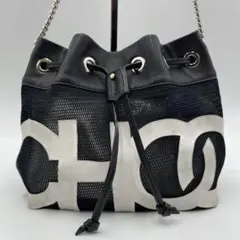 JIMMY CHOO ショルダーバッグ ジュノ メッシュ 巾着 ブラック ロゴ