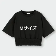 ★GU ウエストシャーリングクロップドT〔5分袖〕ブラック М 340544