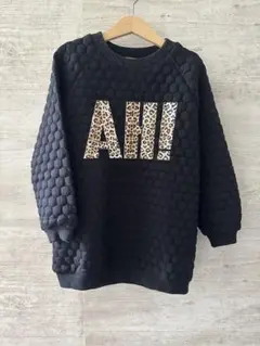 レオパード柄刺繍の黒トレーナー M