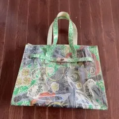 グリーン　ビニールバッグ　トートバッグ　デコパージュ　鞄　旅行　海　プール　美品