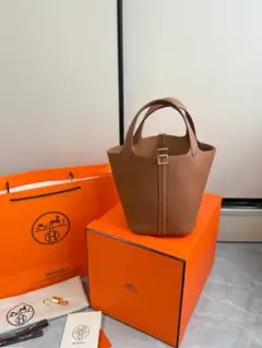 HERMES ブラウンレザー かごバッグ