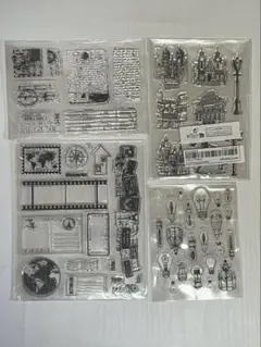 クリアスタンプ 透明 ハンコ 電球 建物 地図 レンガ 文字