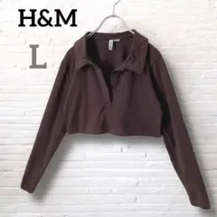 【H&M】クロップド 襟付きショート丈 トップス Vネック 茶色 L