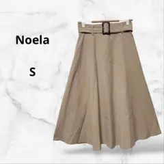 【Noela ノエラ】ベルト付きフレアスカート 無地 ベージュ(S)シンプル 下