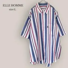 【エルオム】ELLE HOMME ストライプシャツ　5分袖　メンズ　大きいサイズ