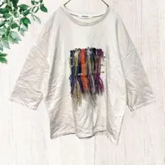 SUGARLIPS/ワイド/刺繍デザインカットソー/韓国/アイボリー/オシャレ