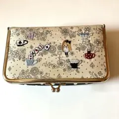 不思議の国のアリス 刺繍 ミラーつき化粧ポーチ がまぐち