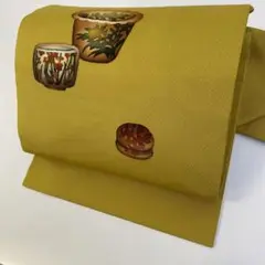 【着】14123b 着物 九寸名古屋帯 古典器物文様 作家物 落款入り