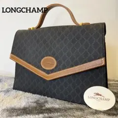 未使用品✩LONGCHAMP ロンシャン 総柄 レザーハンドバッグ ビッグロゴ