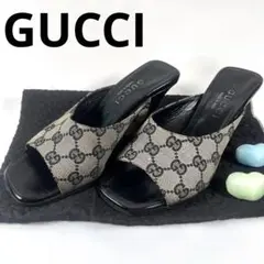 ✨オシャレなGG柄✨ GUCCI オープントゥミュール ベージュ/ブラック