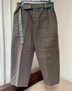 sacai グレンチェッククロップドロングパンツ