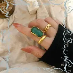 新品【2個セットリング】指輪*グリーンu0026ゴールド*ペアリング*レディース