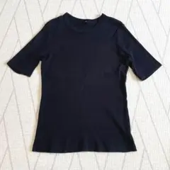 UNIQLO ユニクロ 5分袖 リブクルーネックT Lサイズ ブラック