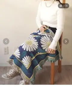 デイジー柄 ブランケット ネイビー