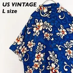 US古着　アロハシャツ　ハワイアン　半袖　総柄　花柄　リーフ　男女兼用　Mサイズ