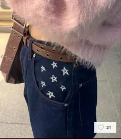 星刺繍ダークブルーデニムパンツ