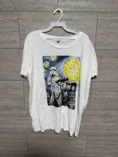 ストームトルーパー　ゴッホ　星月夜風　スターウォーズ　Ｔシャツ　古着　白　え3L