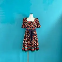 1156 ANNA SUIアナスイ　花柄フリル袖ワンピース　マルチカラー