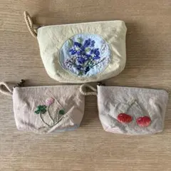 刺繍ポーチ 3つセット