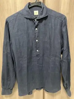 【Giotto】ジオット　プルオーバーシャツ　スキッパーシャツ　麻　ネイビー