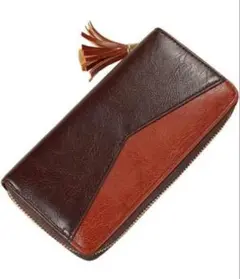 【新品】 長財布 タッセル付き シンプル カード ポケット ボックス型 ブラウン
