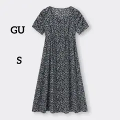 【美品】ジーユー　フラワープリントフロントボタンワンピース　S ブラック