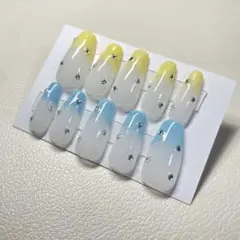 フレンチ イエロー ブルー ネイルチップ