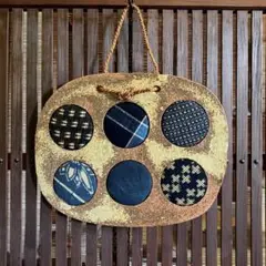 陶器と古布のオブジェ　壁掛け　②　傷あり