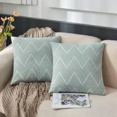 北欧風 クッションカバー 2枚セット 50x50cm ライトグリーン モダン