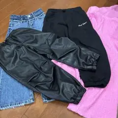 ZARA４枚、130黒パンツ、ピンクオーバーオール、デニム、スウェット