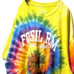 シェリーMFG フォッシルリム ロゴ 総柄 Tシャツ タイダイ 2XL 古着