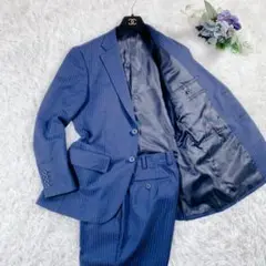 美品　オンワード　SELFLEX スーツ ストライプ　ネイビー