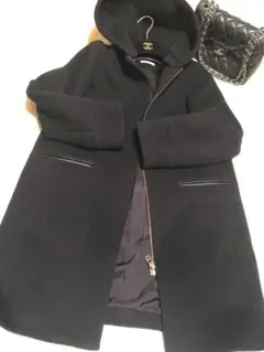 イエナ♡大人素敵♡人気色ブラックコクーンフード付きジップアップコート