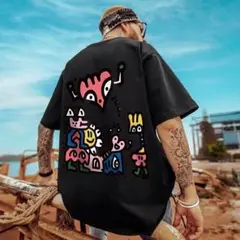 ビッグプリント 2XL 春夏 おしゃれ メンズ 原宿 Tシャツ くま 黒 クマ
