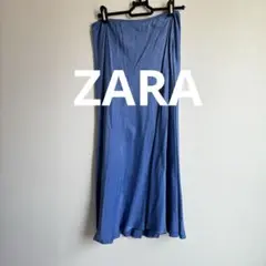 ZARA ブルーフレアスカート【M】サテンスカート