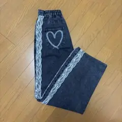 チップトリップ　ハート刺繍レース付きダークグレー デニム