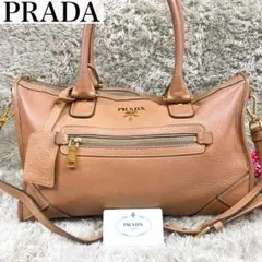 美品✨プラダ ハンドバッグ 2way ヴィッテロ ゴールドロゴ レザー ベージュ