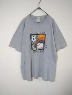 美品　フルーツオブザルーム　Ｔシャツ　メンズXL　グレー色　綿　前面プリント