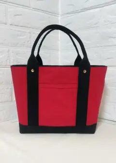 帆布　トートバッグ　レッド　ブラック　キャンパス