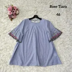 【美品♡希少46】ローズティアラ　ふんわり　お花スカラップ袖ストライプブラウス