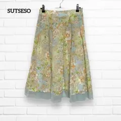 SUTSESO ワールド 花柄プリント ミモレ丈　フレアスカート　シフォン 40